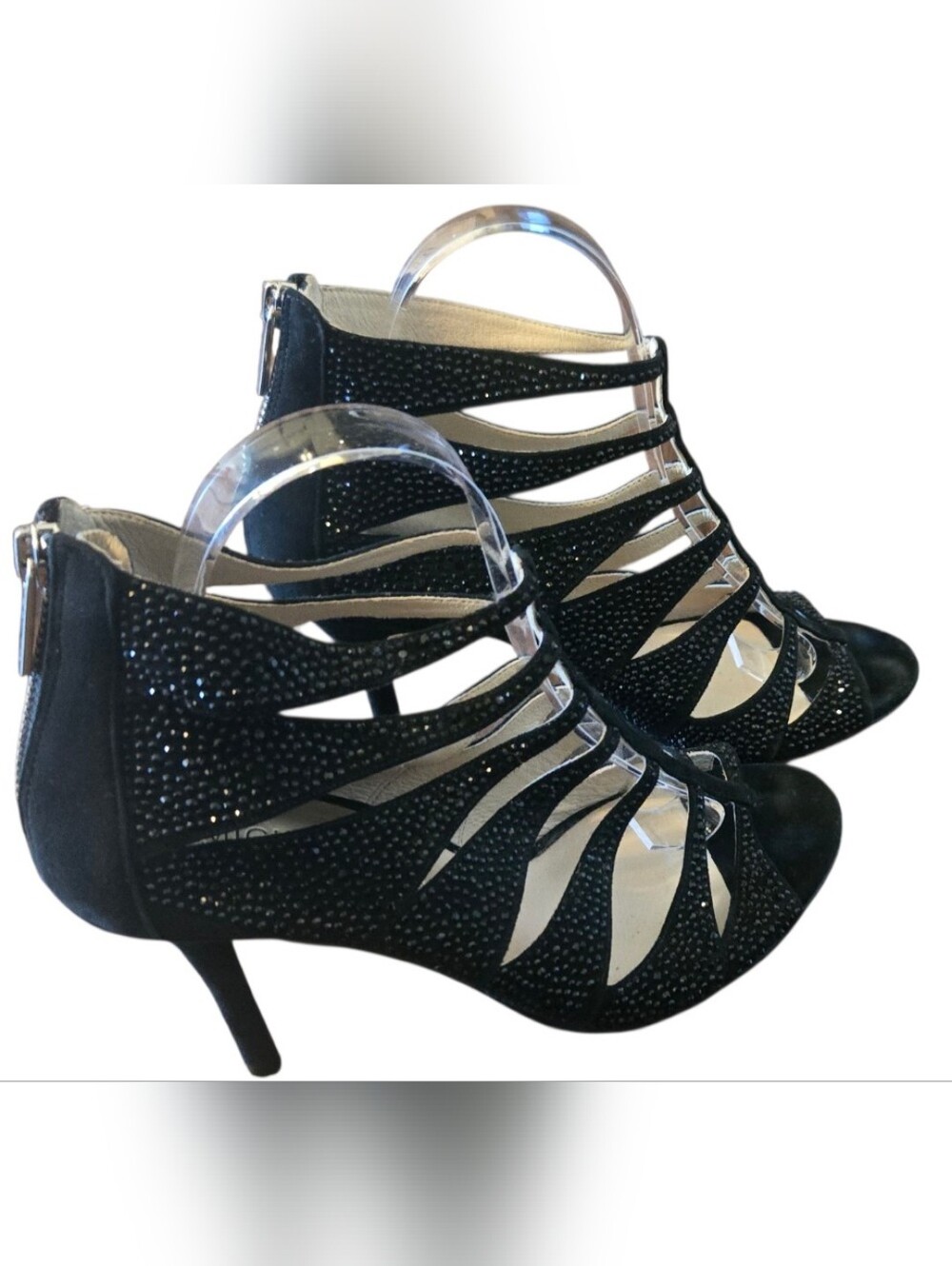 Michael Kors Black Crystal Strappy Cage Heels Sz 8M